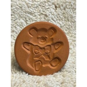 Rycraft Teddy Bear Cookie Stamp Terracotta Glazed Ceramic Handle Vintage Brown
